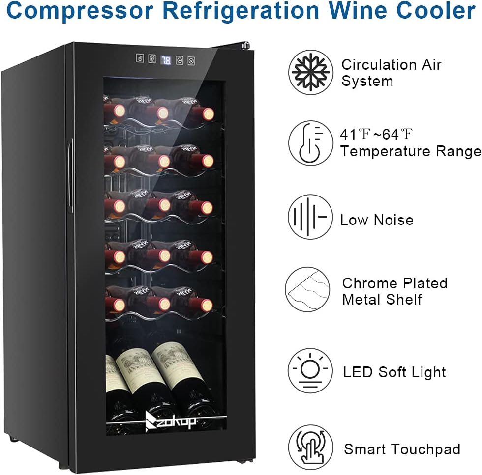 Winado 18 Bottle Compressor Wine Cooler Refrigerator w/Adjustable Temperature, Freestanding Compact Mini Wine Fridge with Digital Control & Removable Shelves