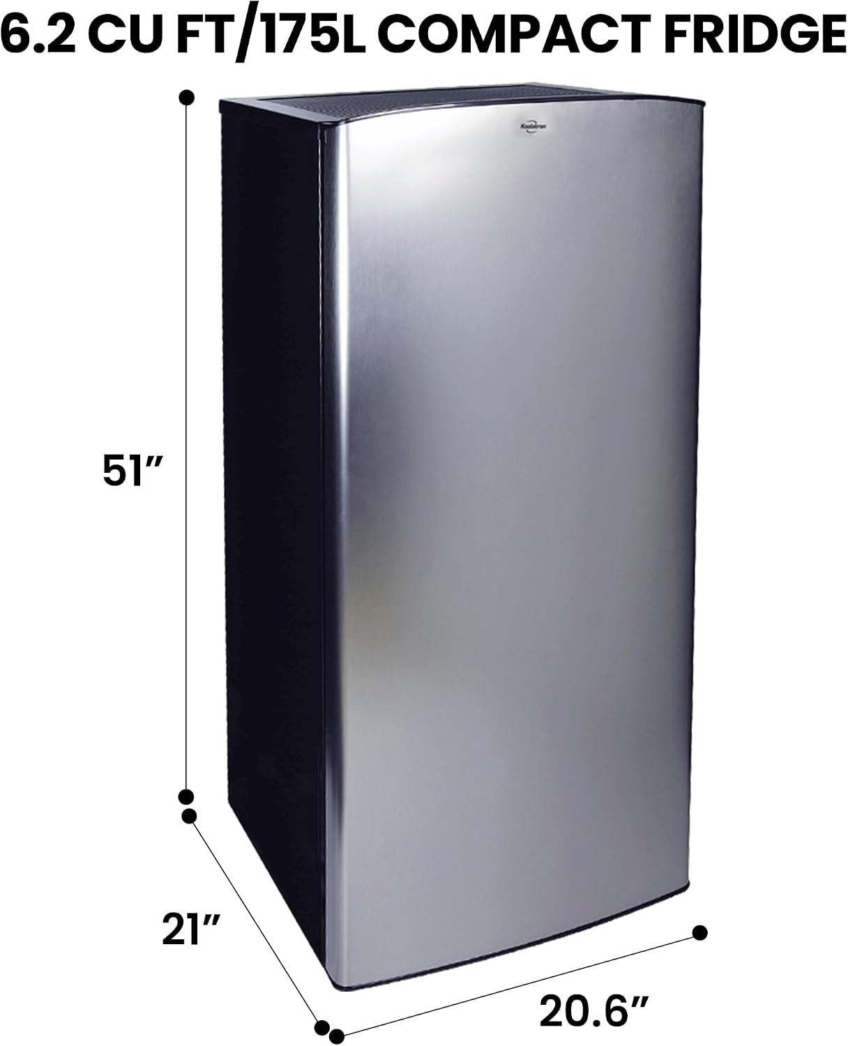 Koolatron Compact Fridge with Freezer, Stainless Steel, 6.2 Cubic Feet (176 L) Capacity, for Snacks, Frozen Meals, Beverages, Juice, Beer, Den, Dorm, Office, Games Room, or RV, Grey