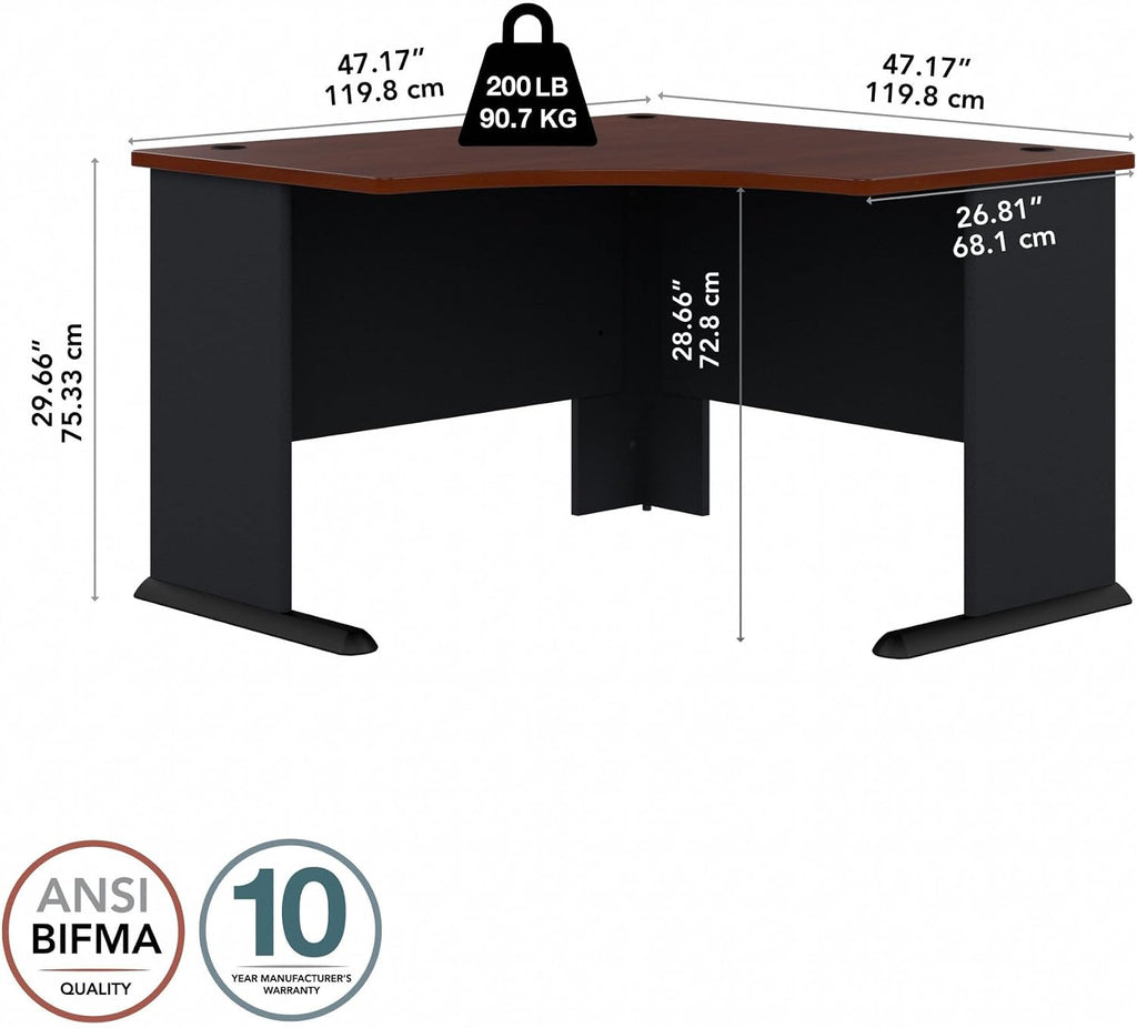 Bush Business Furniture Series A 48W Corner Desk in Hansen Cherry and Galaxy, Small Computer Table for Home or Professional Office