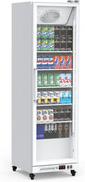 IDEALHOUSE Commercial Refrigerators, 12.4 Cu.Ft Beverage Cooler, Commercial Fridge with Glass Door Display, LED Light Adjustable Shelves Drink Cooler for Restaurant Grocery Store Home, White