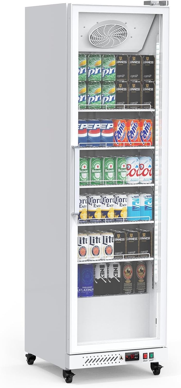 IDEALHOUSE Commercial Refrigerators, 12.4 Cu.Ft Beverage Cooler, Commercial Fridge with Glass Door Display, LED Light Adjustable Shelves Drink Cooler for Restaurant Grocery Store Home, White