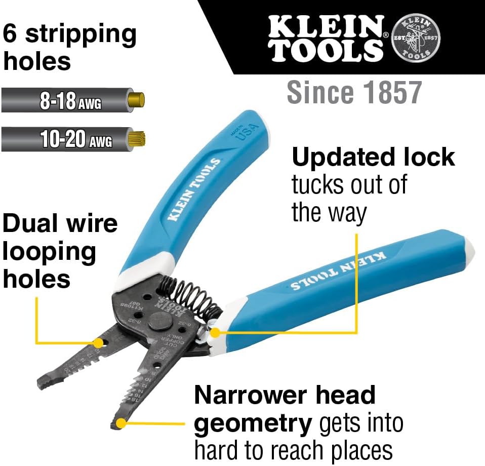 Klein Tools 80080 Hand Tool Kit includes 2 Screwdrivers, Made in USA, 3 Pliers, Wire Stripper and Cutter, for Electricians, 6-Piece