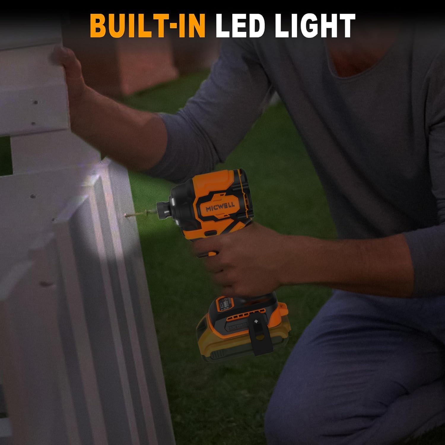 MICWELL 2-in-1 Cordless Power Tool Combo Kit: 4-Speed Brushless Impact Driver with LED Work Light & 5-Speed Variable Leaf Blower with 2 Handle Rotation Angles, Compatible with 20V Max Battery