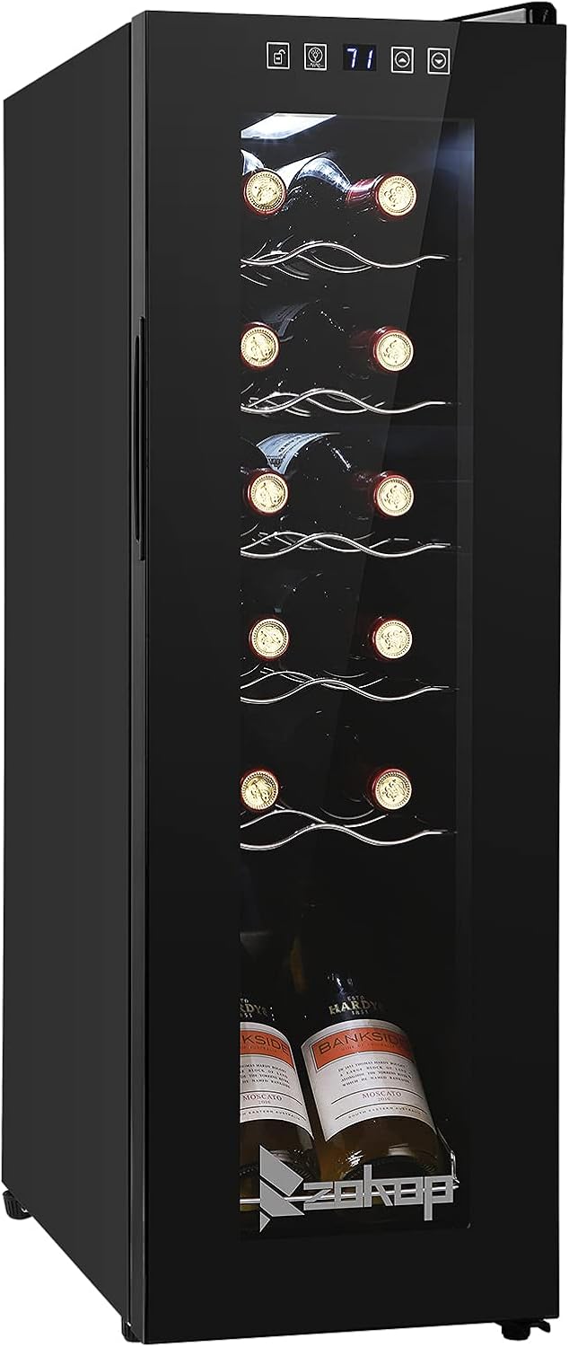 Winado 12 Bottle Compressor Wine Cooler Refrigerator w/Adjustable Temperature, Freestanding Compact Mini Wine Fridge with Digital Control & Removable Shelves