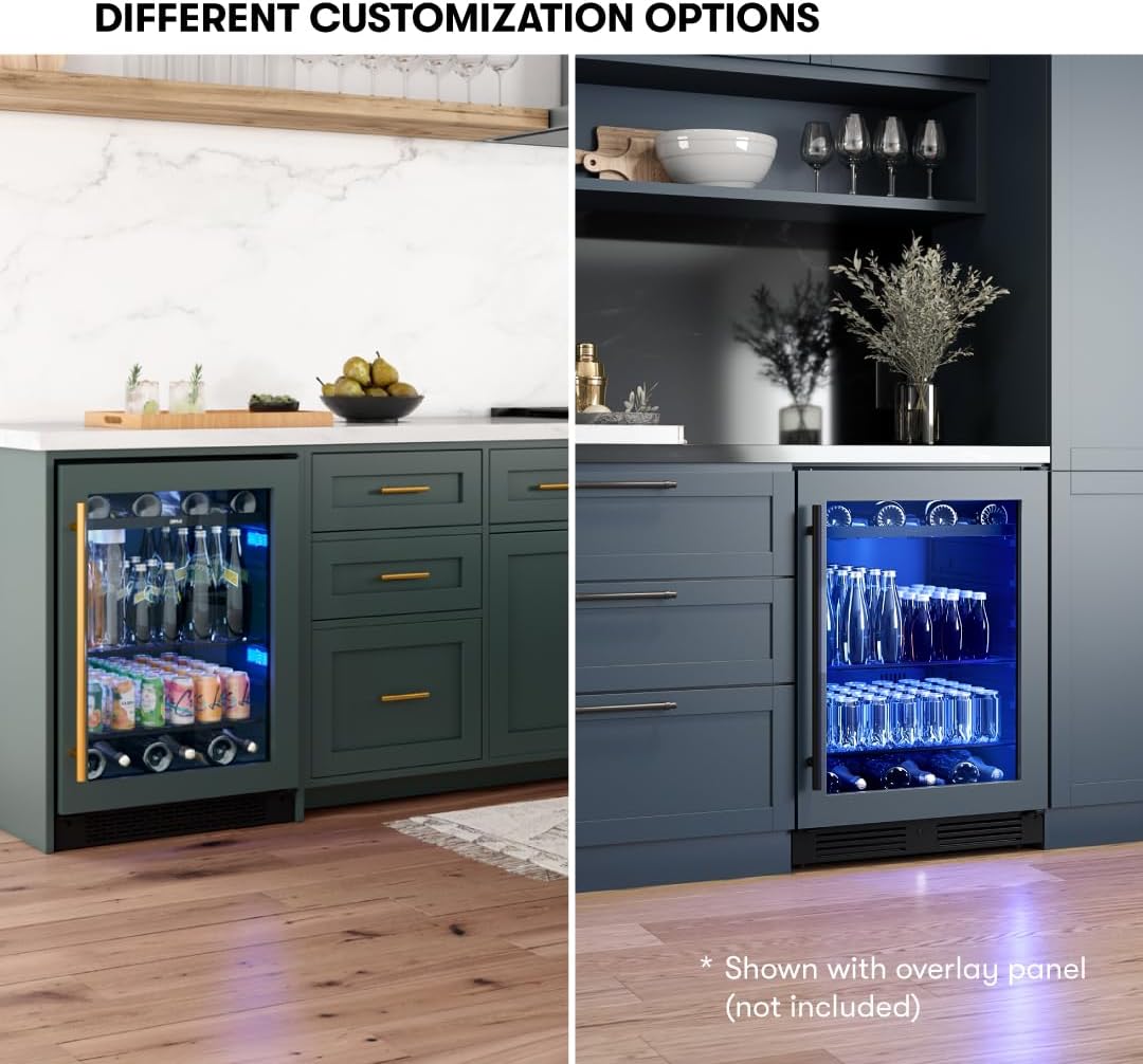 Zephyr Presrv 24 Inch Panel Ready Single Zone Beverage and Wine Fridge 7 bottles, 108x12oz cans Under Counter, Built In Cooler (handle sold separately, wood panels not included)