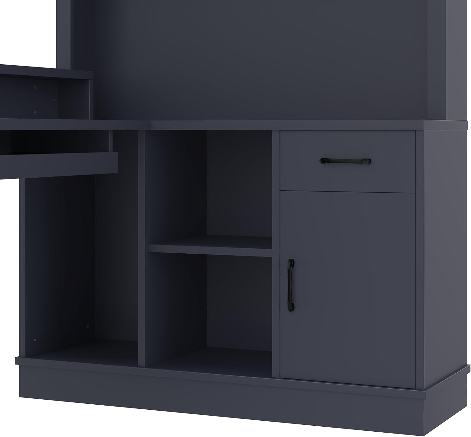 Bellemave L-Shaped Computer Desk with Power Outlet & Storage - Modern Corner Gaming Desk with Bookshelf and Drawers, Study Writing Workstation for Home Office, Blue