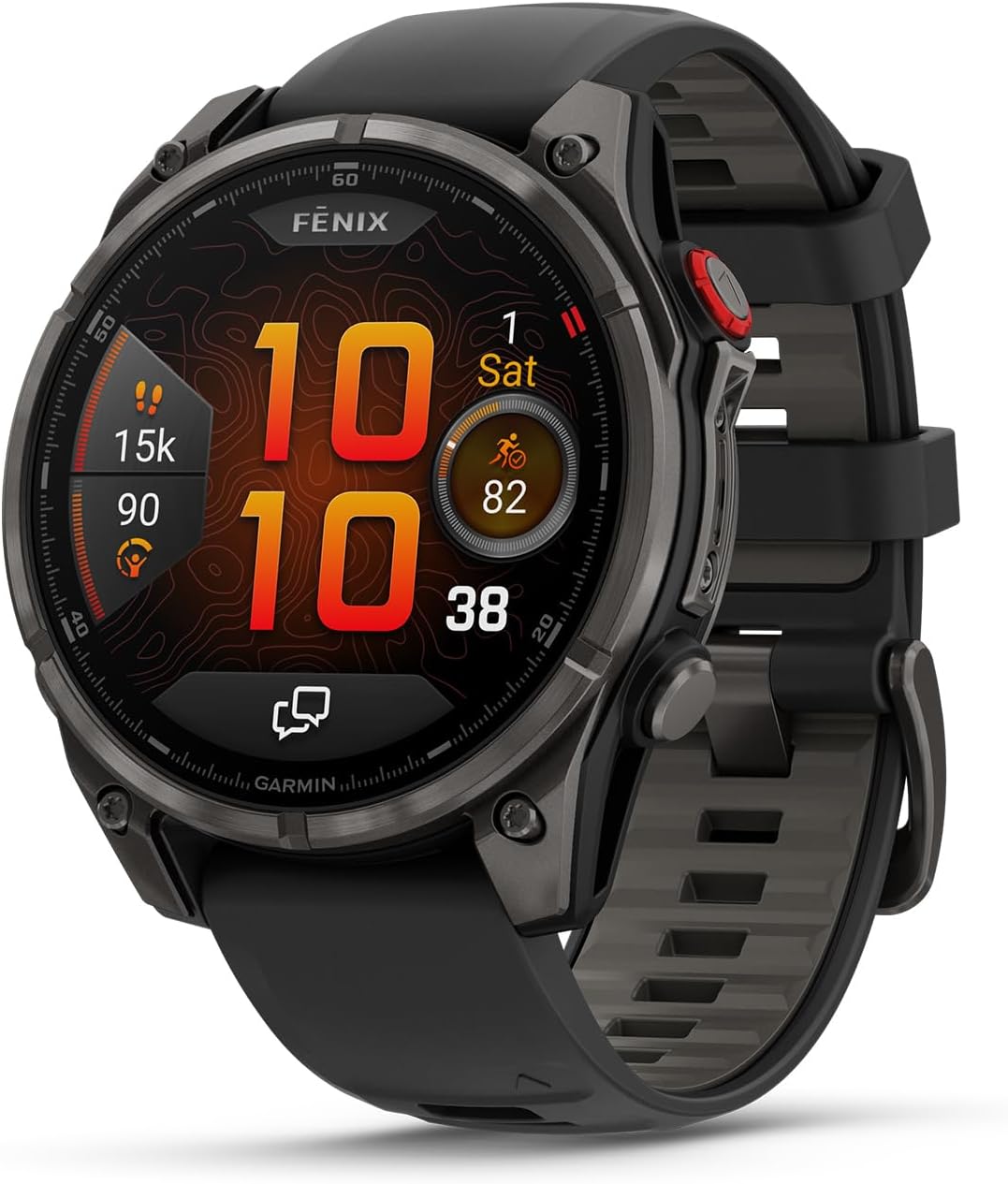 Garmin Fenix 8 Pro 47mm, inReach Technology, Premium Connected Multisport GPS Smartwatch, AMOLED Display, Sapphire, Carbon Gray DLC Titanium with Black/Pebble Gray Silicone Band Bundle