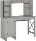 HOMCOM 47 Inch Farmhouse Computer Desk with Hutch and Cabinet, Home Office Desk with Storage, for Study, Light Gray