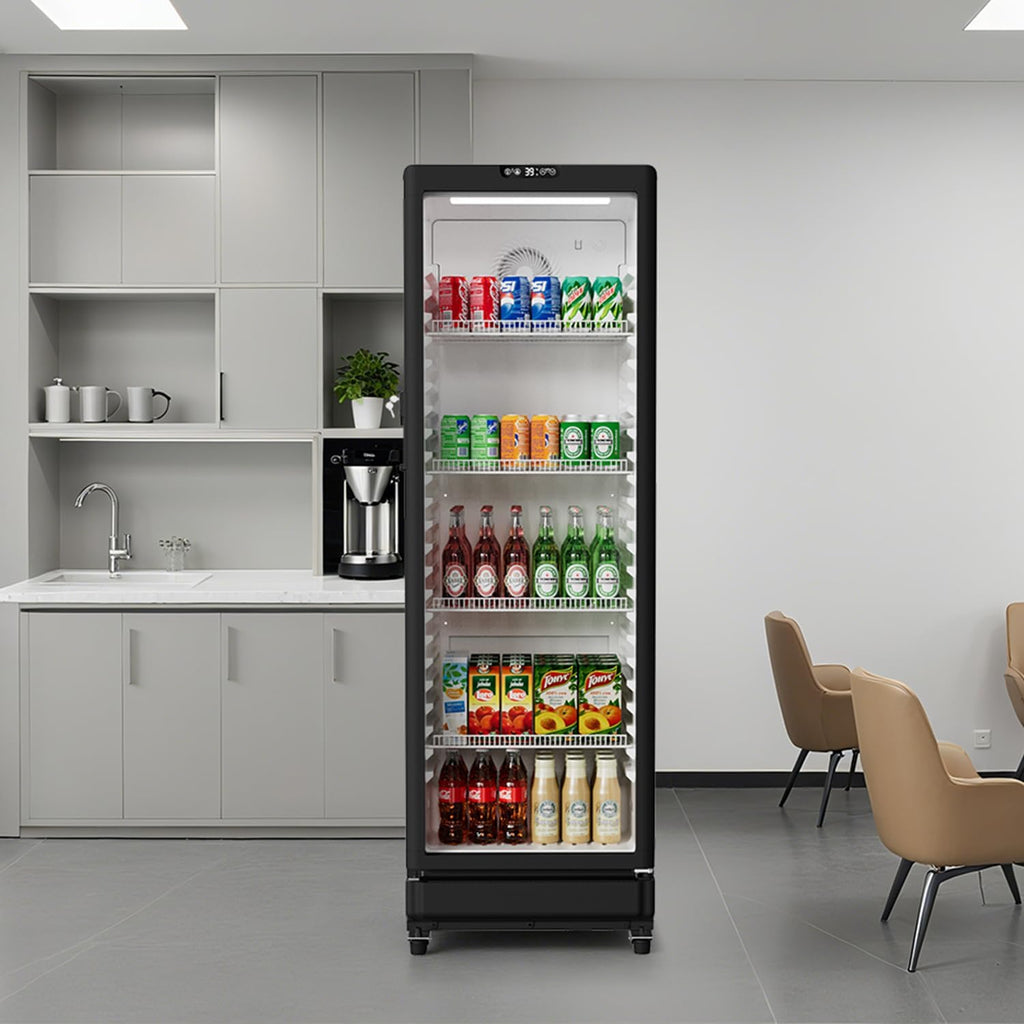 BEYOU Beverage Refrigerator, 8.5 cu. Ft Commercial Refrigerator Merchandiser with single Glass Door, Display Fridge for Living Room, Bar, Garage（Black）