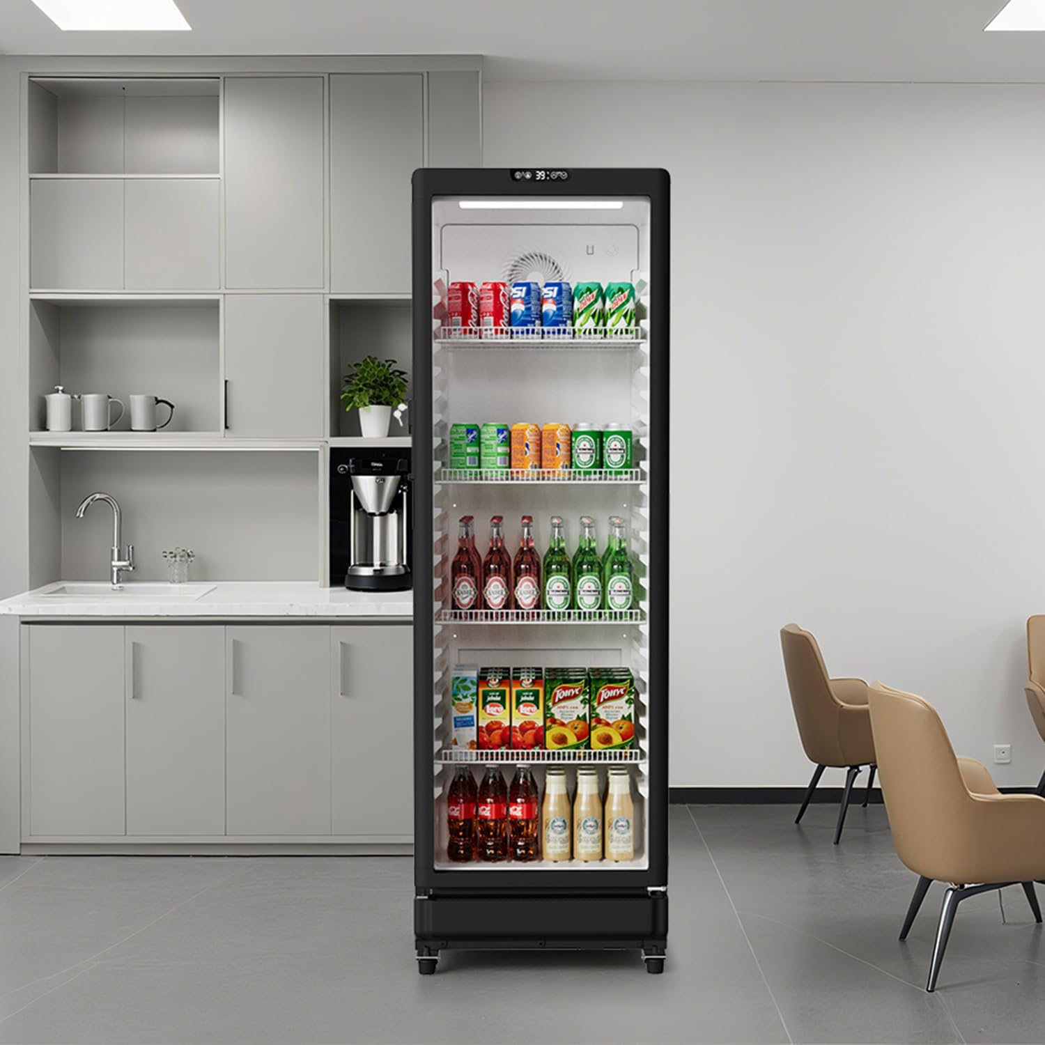BEYOU Beverage Refrigerator, 8.5 cu. Ft Commercial Refrigerator Merchandiser with single Glass Door, Display Fridge for Living Room, Bar, Garage（Black）
