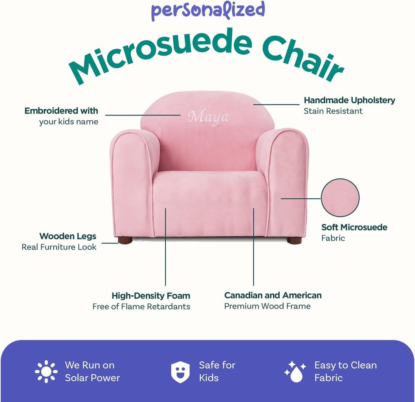 Keet Personalized Toddler Chair, Customize with Name, Soft Microsuede Upholstery, Embroidered Kids Armchair, Sturdy Wooden Frame, Easy to Clean, Ages 2–5, Gift-Ready Toddler Chair for Playrooms.
