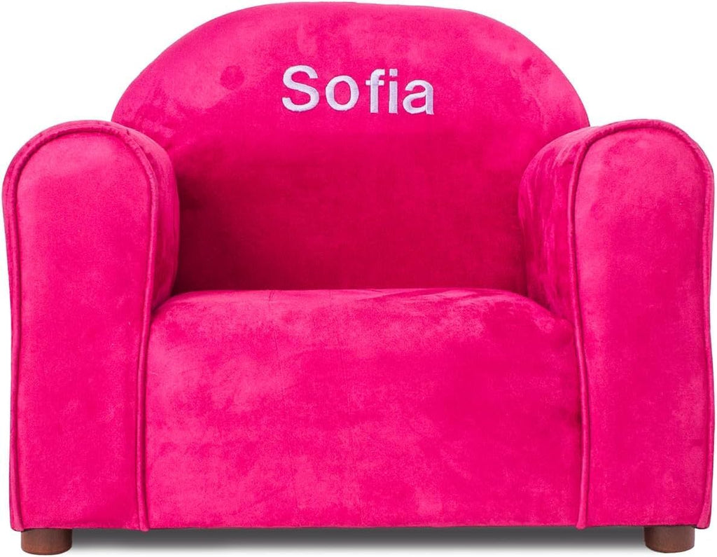Personalized Toddler Chair, Customize with Name, Soft Microsuede Upholstery, Embroidered Kids Armchair, Sturdy Wooden Frame, Easy to Clean, Ages 2–5, Gift-Ready Toddler Chair for Playrooms.