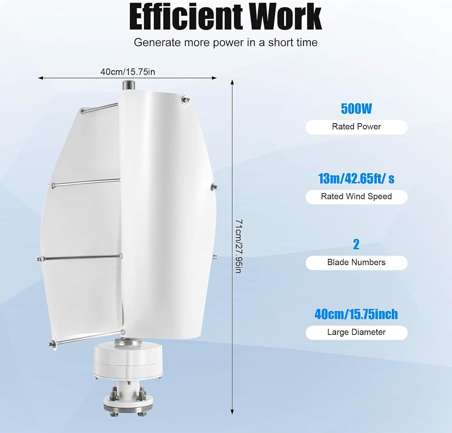 3000W Wind Vertical Turbine Generator, 12V 24V 48V MPPT Hybrid Controller for Home Use System(Blue),48v