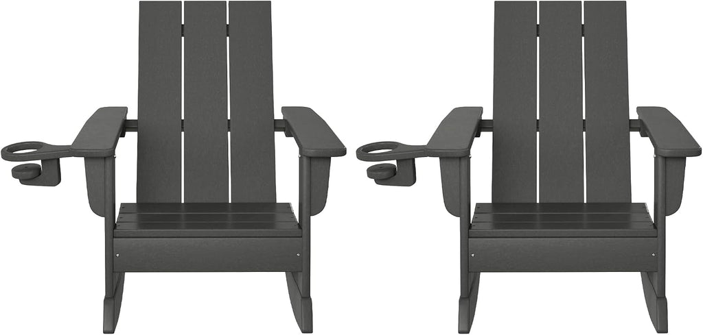 WestinTrends Ashore Outdoor HDPE Plastic Preschool Toddler Modern Adirondack Rocking Chairs (Set of 2), Gray