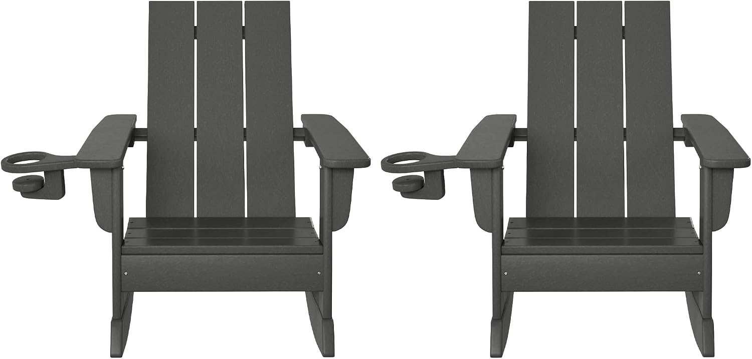 WestinTrends Ashore Outdoor HDPE Plastic Preschool Toddler Modern Adirondack Rocking Chairs (Set of 2), Gray