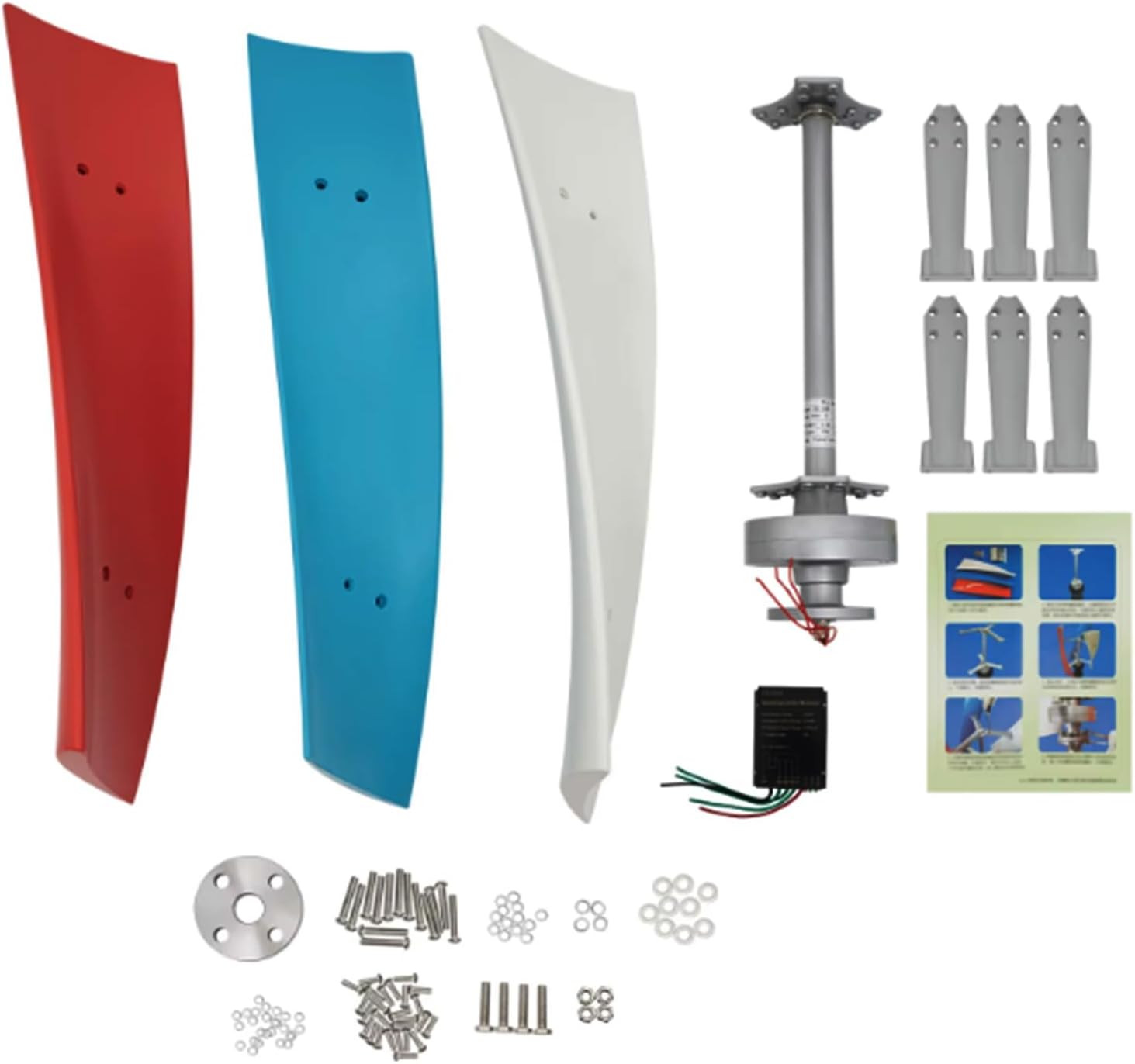 1000W-3000W Vertical Axi Wind Turbines, 120V 220V Generator Motor Kit for Hybrid Wind Solar System with Charge Controller(48V)