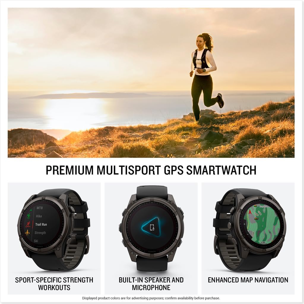 Garmin fēnix® 8 – 51 mm, Solar, Sapphire, Premium Multisport GPS Smartwatch, Long-Lasting Battery Life, Dive-Rated, Built-in LED Flashlight, Carbon Gray DLC Titanium with Pebble Gray Band (Renewed)