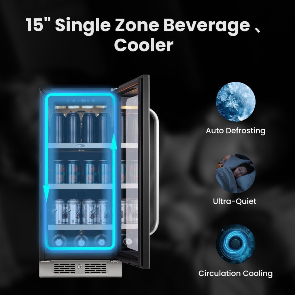 Whynter BSR-080SB 15 inch Built-ln 80 Cans Undercounter Stainless Steel Beverage Fridge with Reversible Door, Digital Control, Lock, and Carbon Filter
