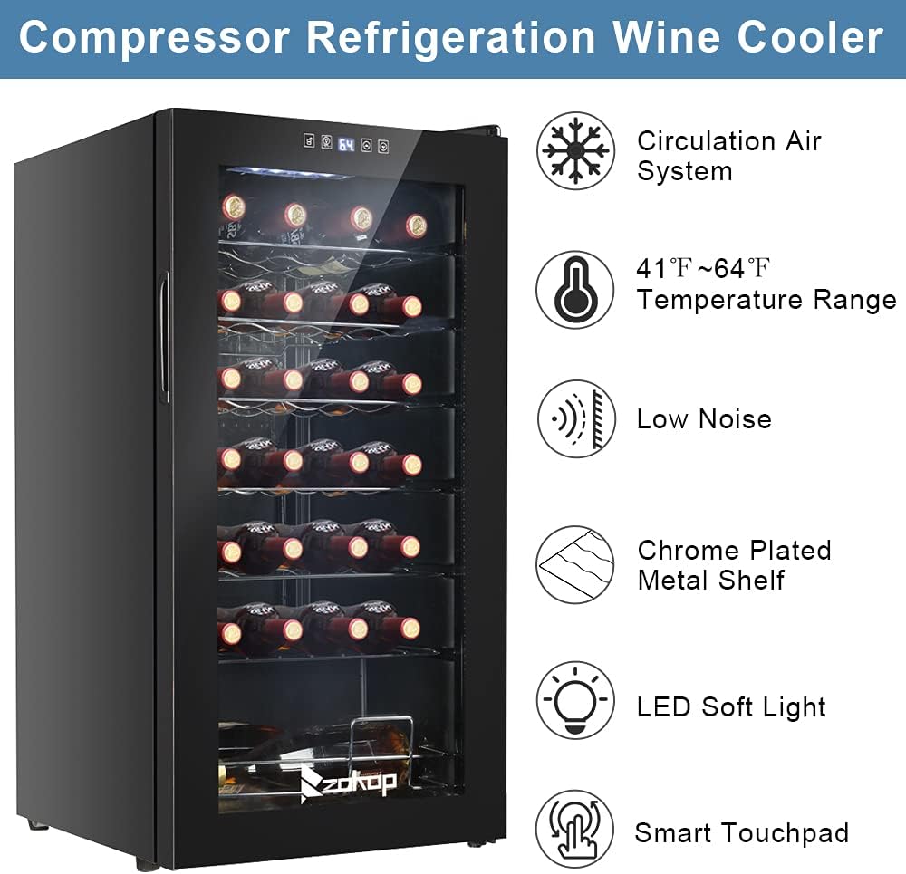 Winado 28 Bottle Wine Cooler Refrigerator, Freestanding Compressor Wine Chiller w/Adjustable Temperature, Compact Mini Wine Fridge with Digital Control & Removable Shelves & Double-layer Glass Door
