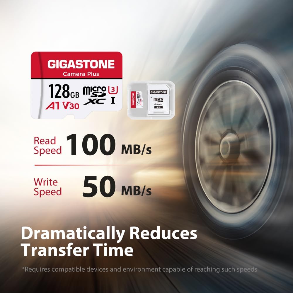 GIGASTONE 128GB Micro SD Card 2-Pack, Camera Plus, Compatible with GoPro, Security Camera, Dash Cam, Speed up to 100MB/s, 4K Video Recording, Micro SDXC UHS-I A1 V30 U3 Class 10