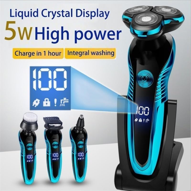 Electric Shavers for Men, Electric Shaver Washable Rechargeable Electric Razor Hair Clipper Cutting Shaving Machine for Men Beard Trimmer Wet-Dry Dual Use (Color : Blue)