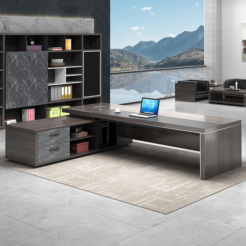 LITFAD Modern Office Computer Desk with Side Storage, CPU Stand and Cord Management, L-Shape Writing Desk Boss Table Home Office Furniture - 71' L x 63' W x 30' H