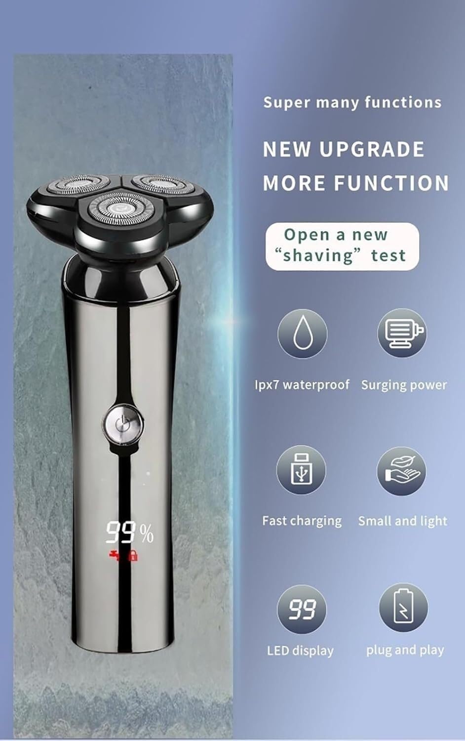 Electric Razor for Men, Electric Shaver Men Rechargeable Rotary Floating Razor Beard Hair Trimmer LCD Display Shaving Machine Wet and Dry