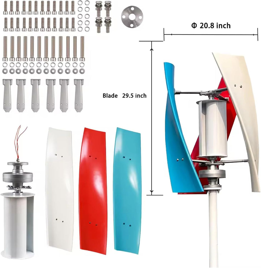 3000W Portable Wind Turbine Generator Kit, 12V/24V Vertical 3-Blade Helix Power System, Eco-Friendly Renewable Energy for Off-Grid Homes, Efficient Wind Power Solution