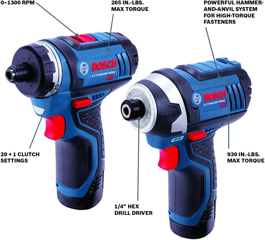 BOSCH 12V Max Cordless 2-Tool Combo Kit with Two-Speed Pocket Driver, Impact Driver and (2) 2 Ah Batteries (CLPK27-120)