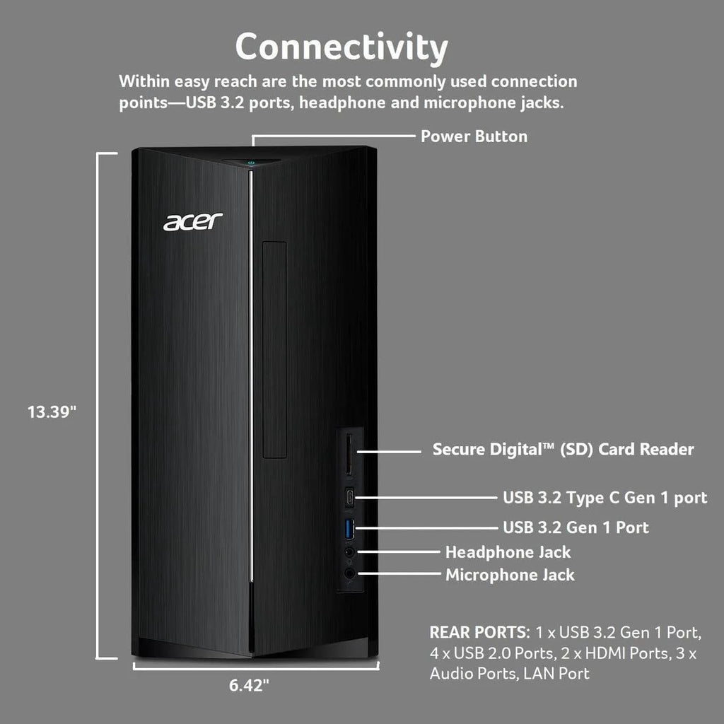 acer Aspire Desktop Computer • 10-core Intel Core i5-14400 Processor • 16GB DDR5 • 1TB SSD • Office 365 for The Web • 2X HDMI • Wi-Fi 6E • SD Card Reader • Wired Keyboard & Mouse • Windows 11