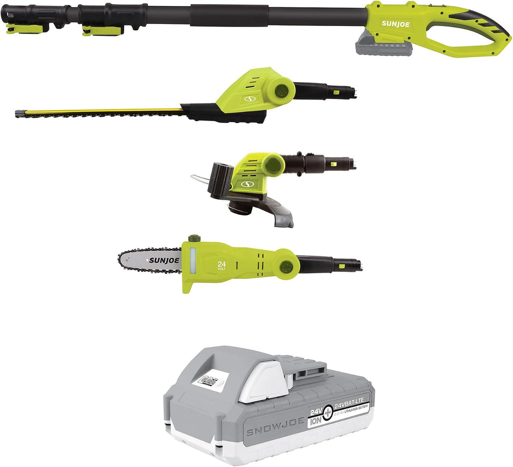 Sun Joe Cordless Lawn Care System, Grass & Hedge Trimmer Combo Power Tool Kit with 8' Pole Saw, Batteries & Charger - Heavy-Duty Trimming Machine Set for Lawn, Yard & Gardening Care, IONMAX GTS4002C