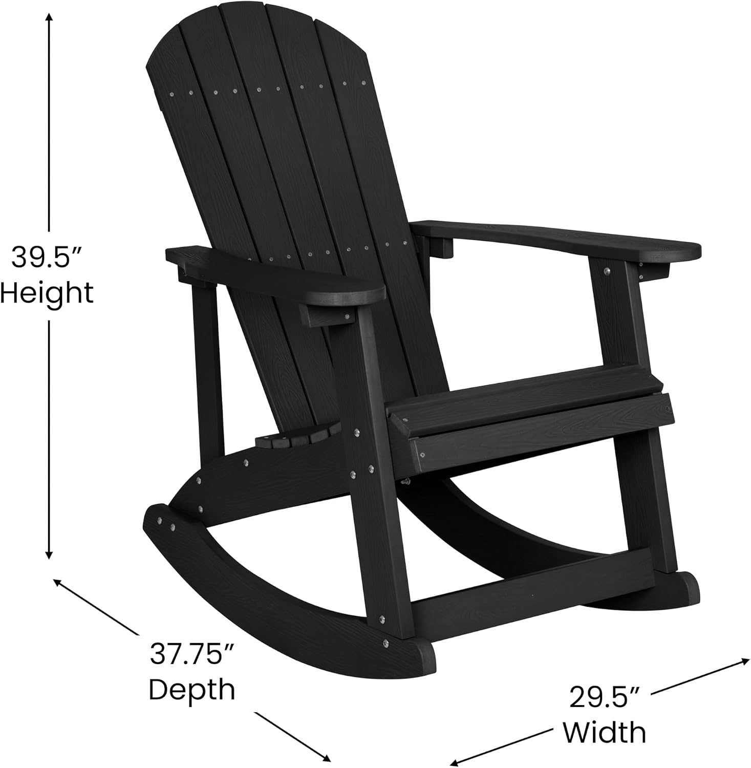 Flash Furniture Set of 2 Savannah Adirondack Rocking Chairs - Commercial Grade All-Weather Black Poly Resin Wood - Matching Side Table