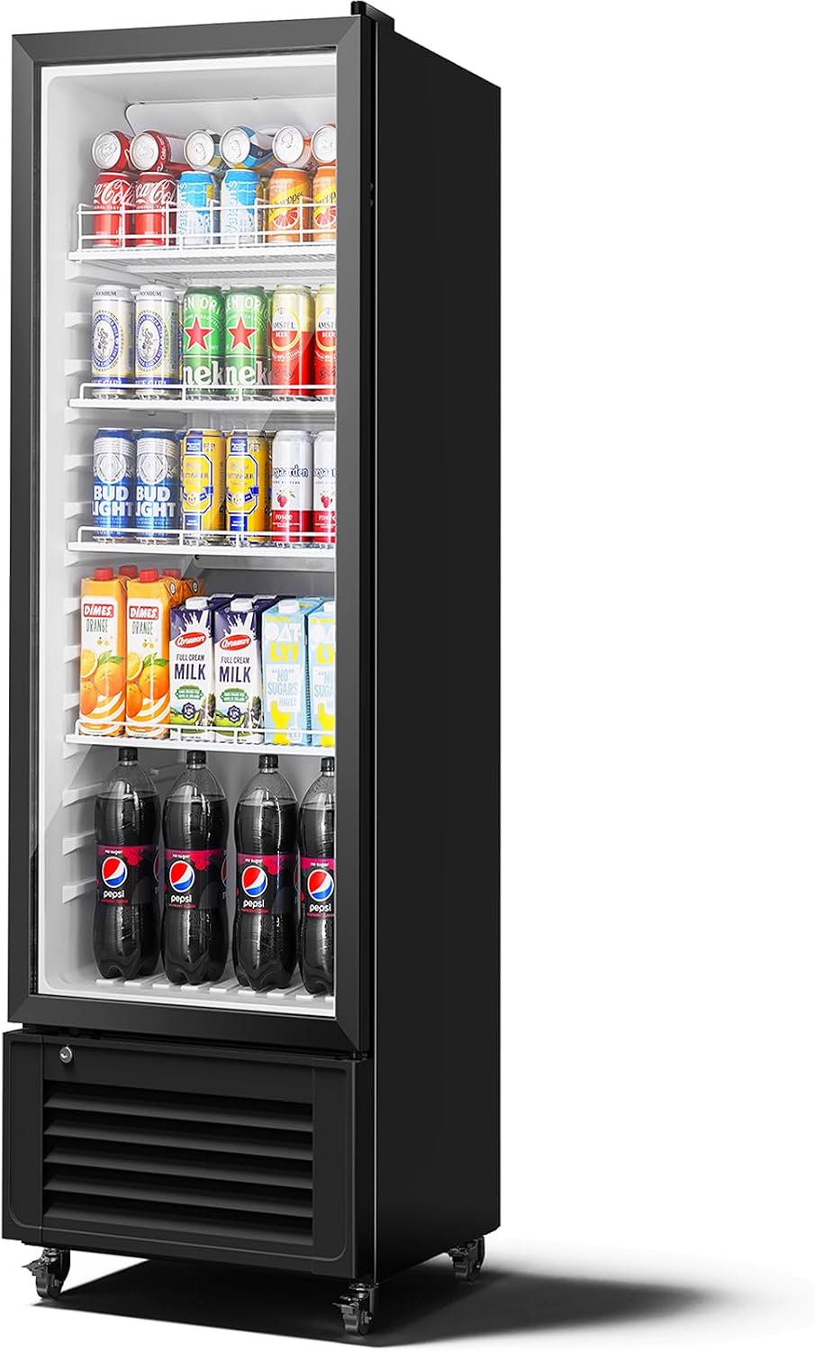 BODEGACOOLER Commercial Beverage Refrigerator, 290L Display Fridge with Soft LED Light, 264 Cans & 120 Bottles Commercial Merchandiser Refrigerator For Kitchen, Home,Office,Garage,Gym,Shop,Man cave