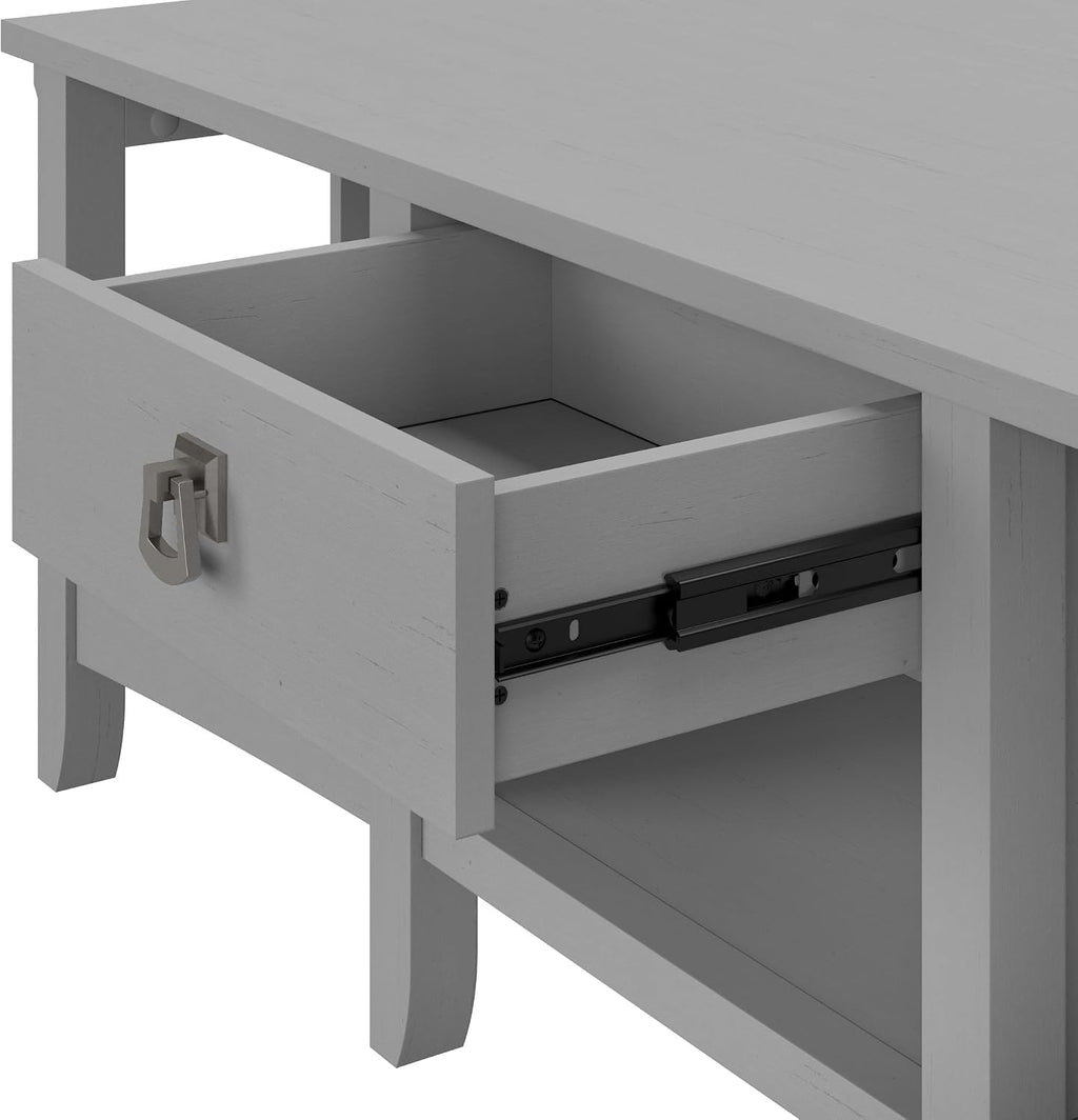 Bush Home L Shaped Desk with Storage for Home Office, Modern Farmhouse Corner Table with Drawers and Cabinets, Salinas Collection, Cape Cod Gray