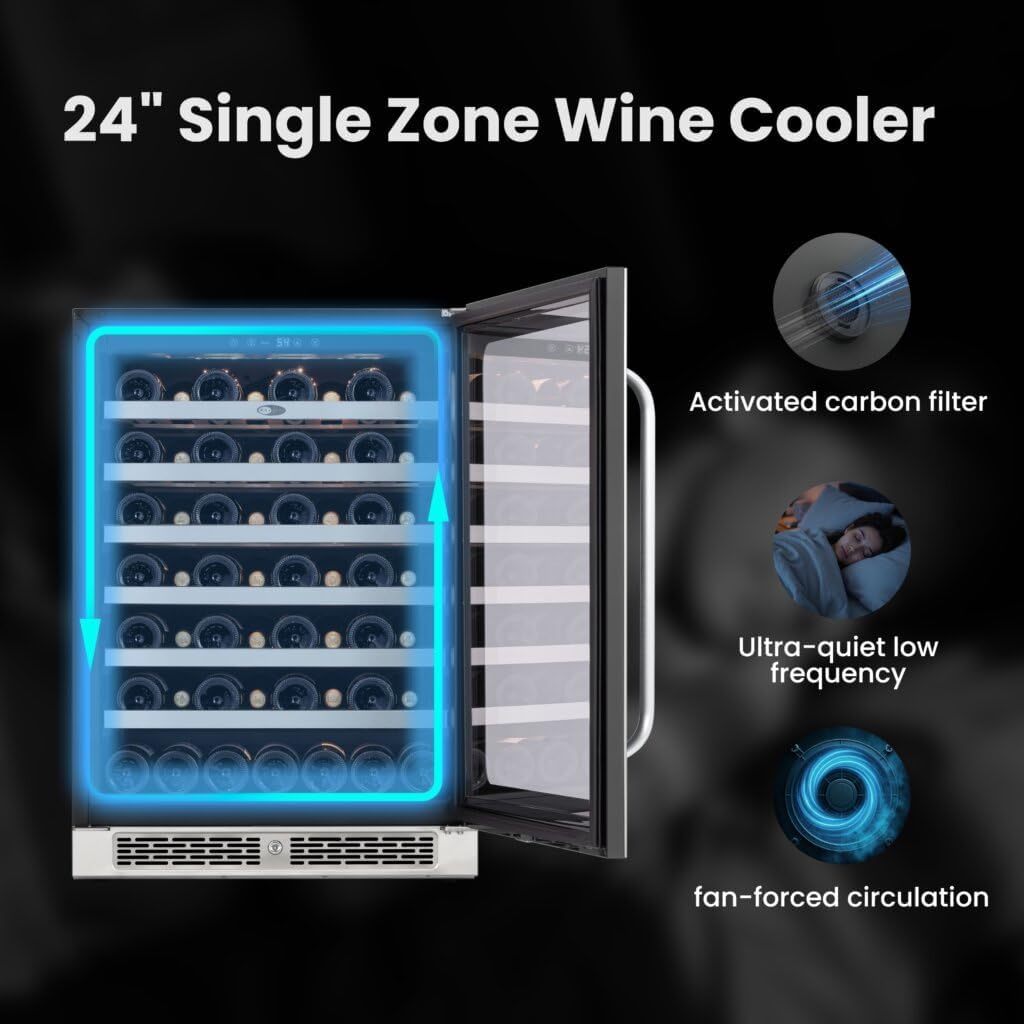 Whynter BSR-054SW 24 inch Built-ln 54 Bottle Undercounter Stainless Steel Wine Fridge with Reversible Door, Digital Control, Lock, and Carbon Filter