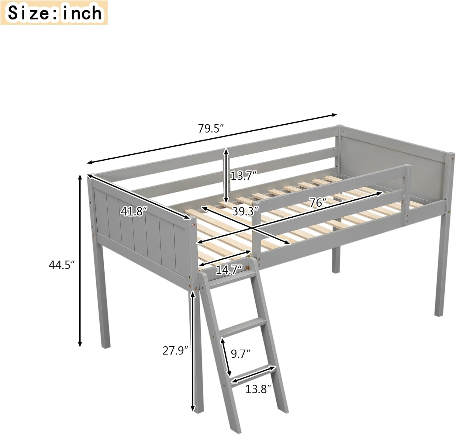 SOFTSEA Low Loft Bed with Ladder Juniors Loft Bed Frame with Under-Bed Storage