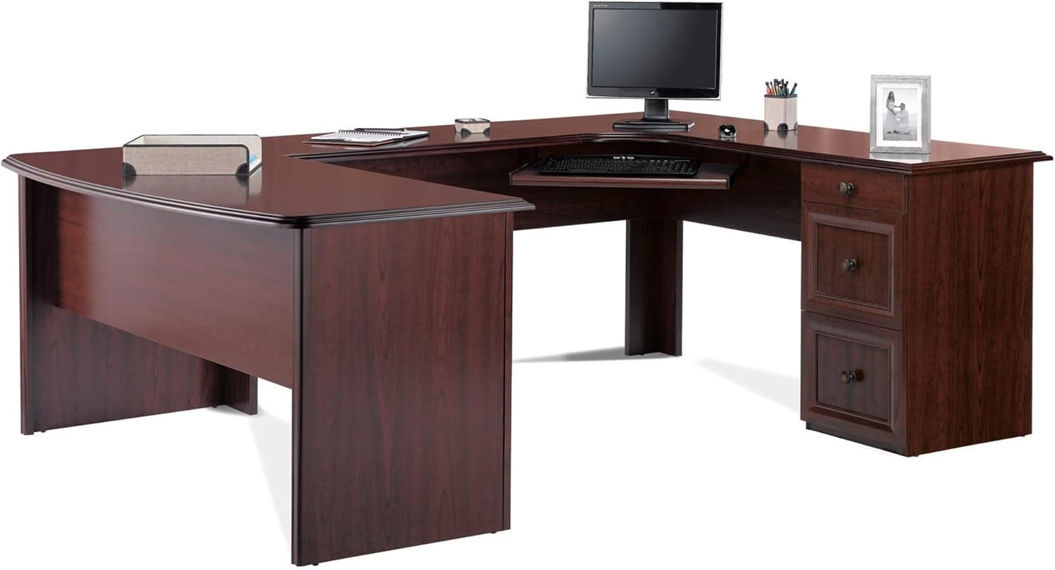 Realspace® Broadstreet 65'W U-Shaped Executive Corner Desk, Cherry