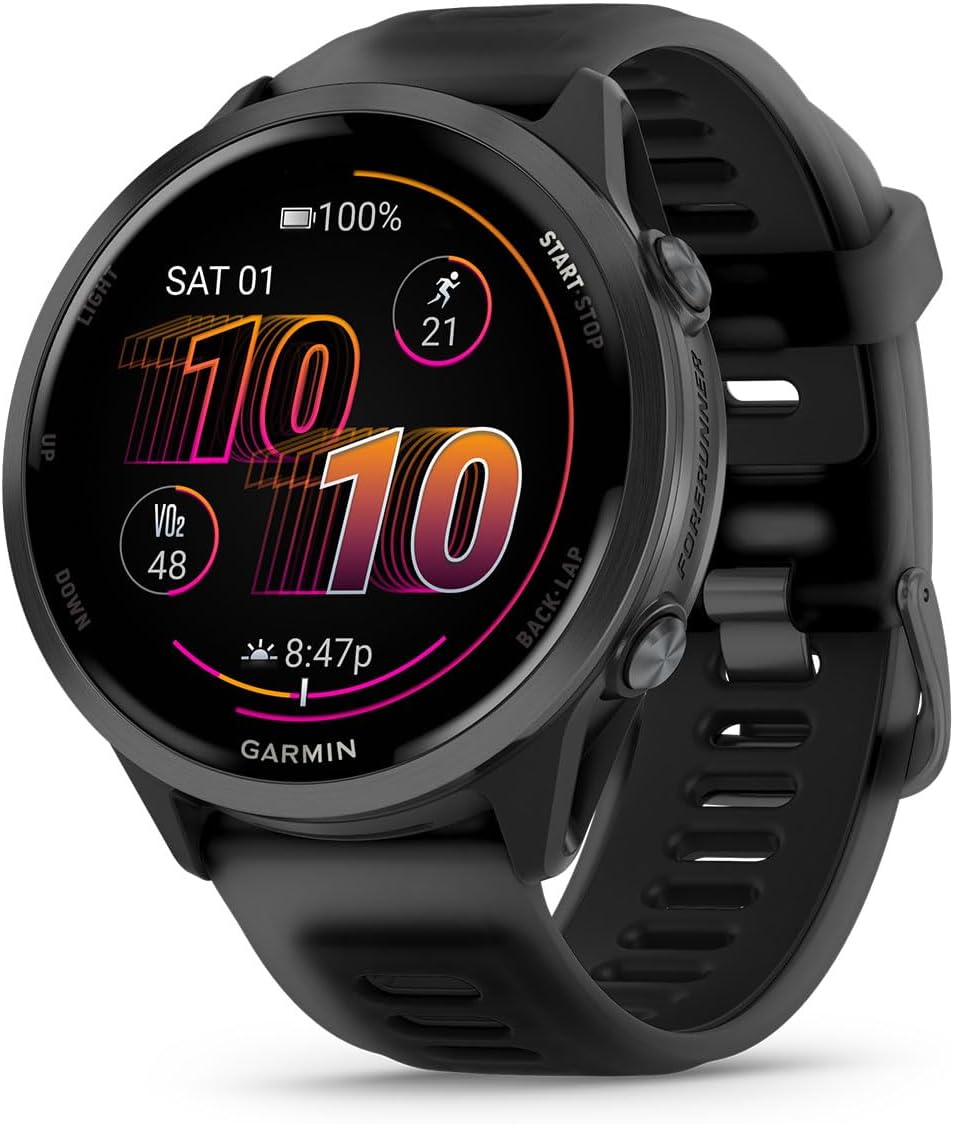 PlayBetter Garmin Forerunner 570 (47mm, Slate Gray/Translucent Black) Advanced GPS Running and Triathlon Smartwatch Bundle HD Screen Protectors & Wireless Earbuds