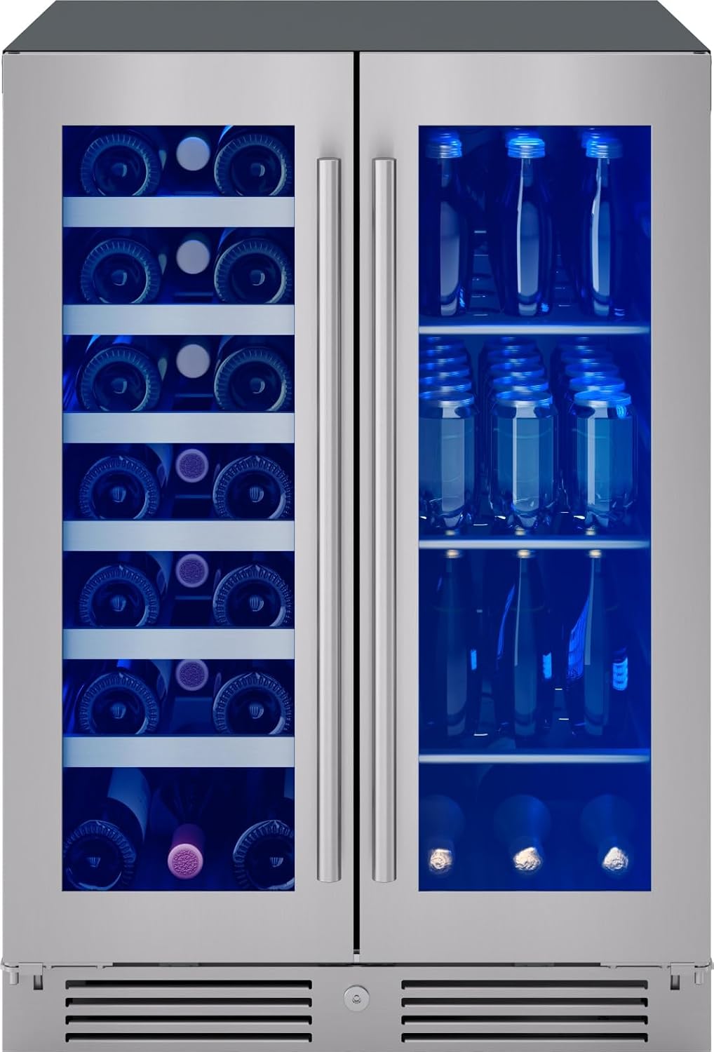 Zephyr PRWB24C32C Presrv 24 Inch Wide 21 Bottle Capacity and 64 Can Capacity Wine and Beverage Cooler Combo with 3-Color LED Lighting - Stainless Steel