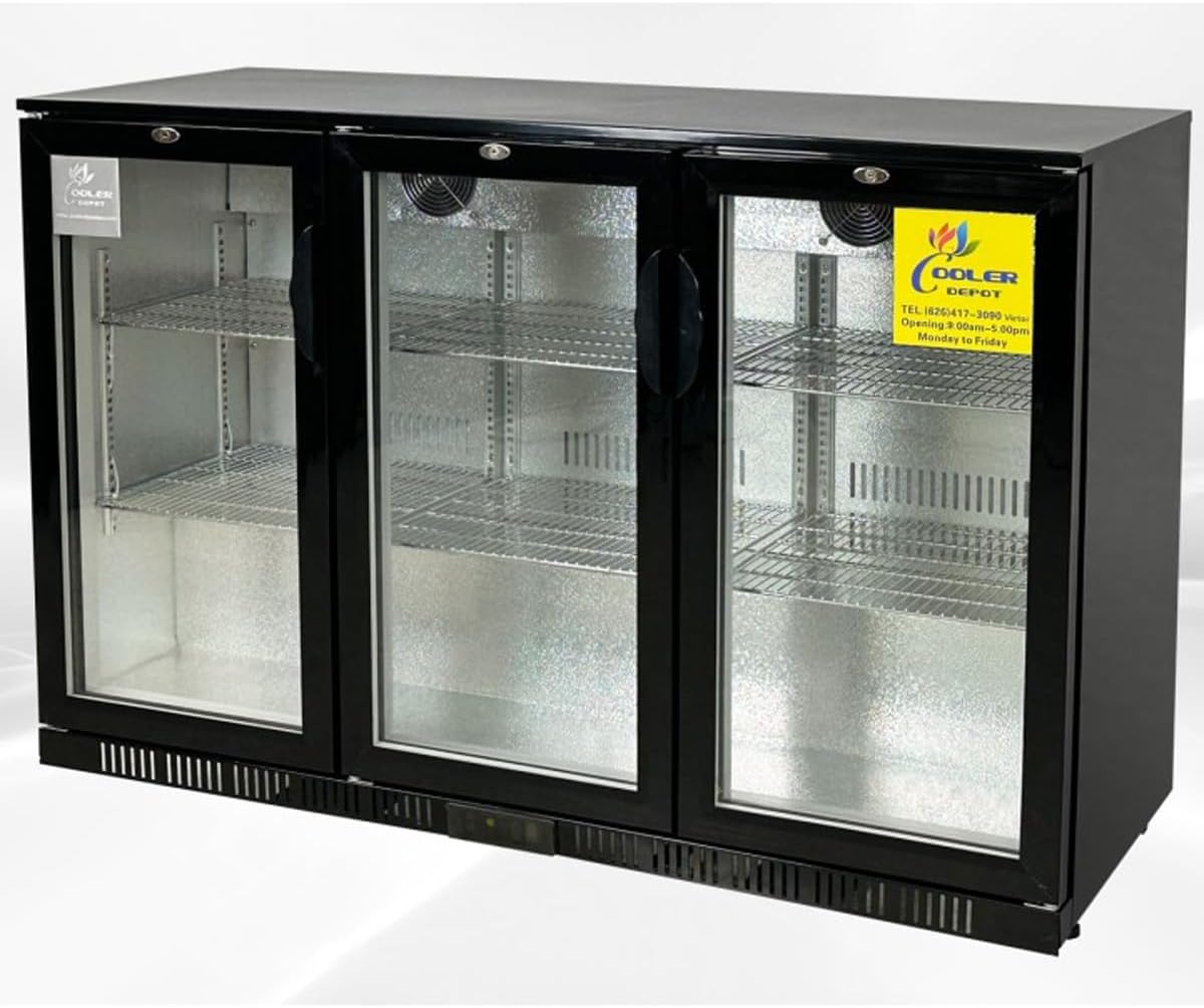 Beer Back Bar Cooler 3 Glass Door (Swing Door) 53' Width Beer Fridge NSF Certified Beverage Refrigerator 11.8 cu.ft Under Counter Height 35°-46°F Black bb3dup