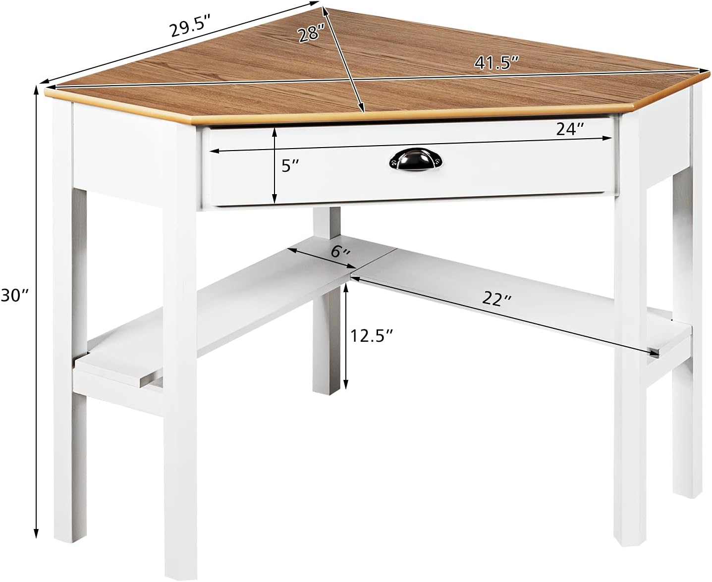 Corner Computer Desk, Space-Saving Corner Table with Drawer & Shelves, Home Office 90° Triangle Corner Workstation, Modern Makeup Vanity Table, Corner Desk for Small Spaces (Natural & White)