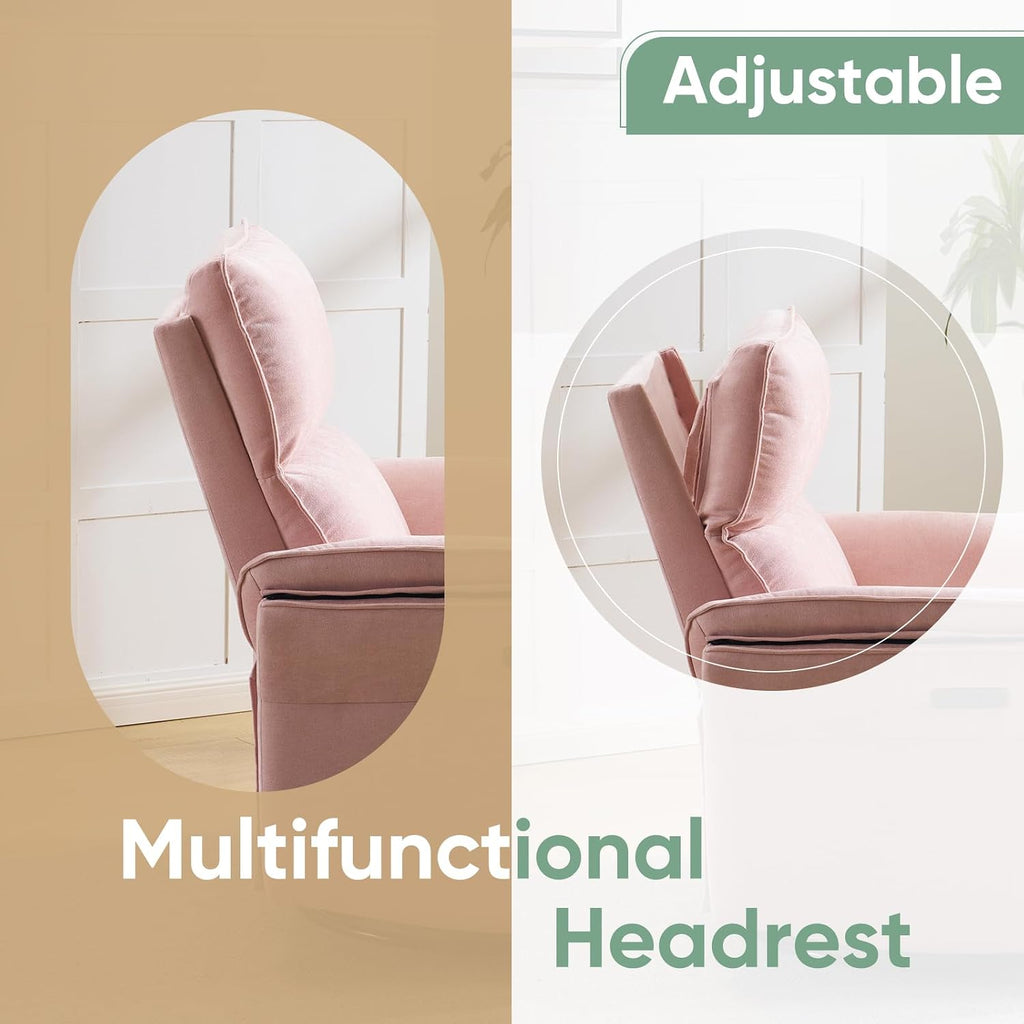 Oversized Rocking Chair Nursery with Massage and Heat, Glider Recliner Nursery Chair with Adjustable Headrest, Power Swivel Rocker Recliner Chair with USB Port, Pink