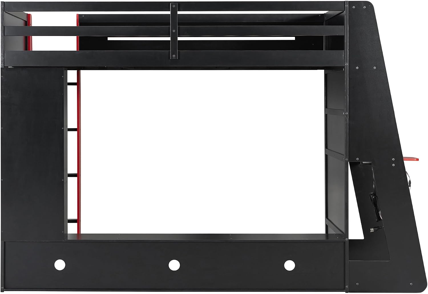 LUMISOL Twin Size Gaming Loft Bed with Desk, RGB LED Lights & Charging Stations, Wood Loft Bed Frame with Storage Bookshelves for Kids, Teens & Adults, Red + Black