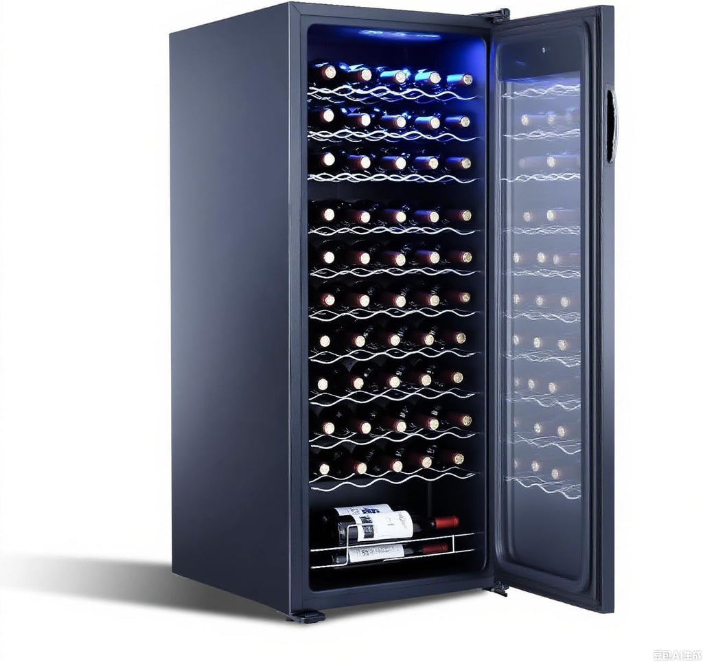 GarveeHome Wine Cooler, 46 Bottle Freestanding or Built-in Metal Design, Wine Fridge, Single Zone Dual Temperature Wine Fridge for Red, White and Champagne with Adjust Temperature, Black