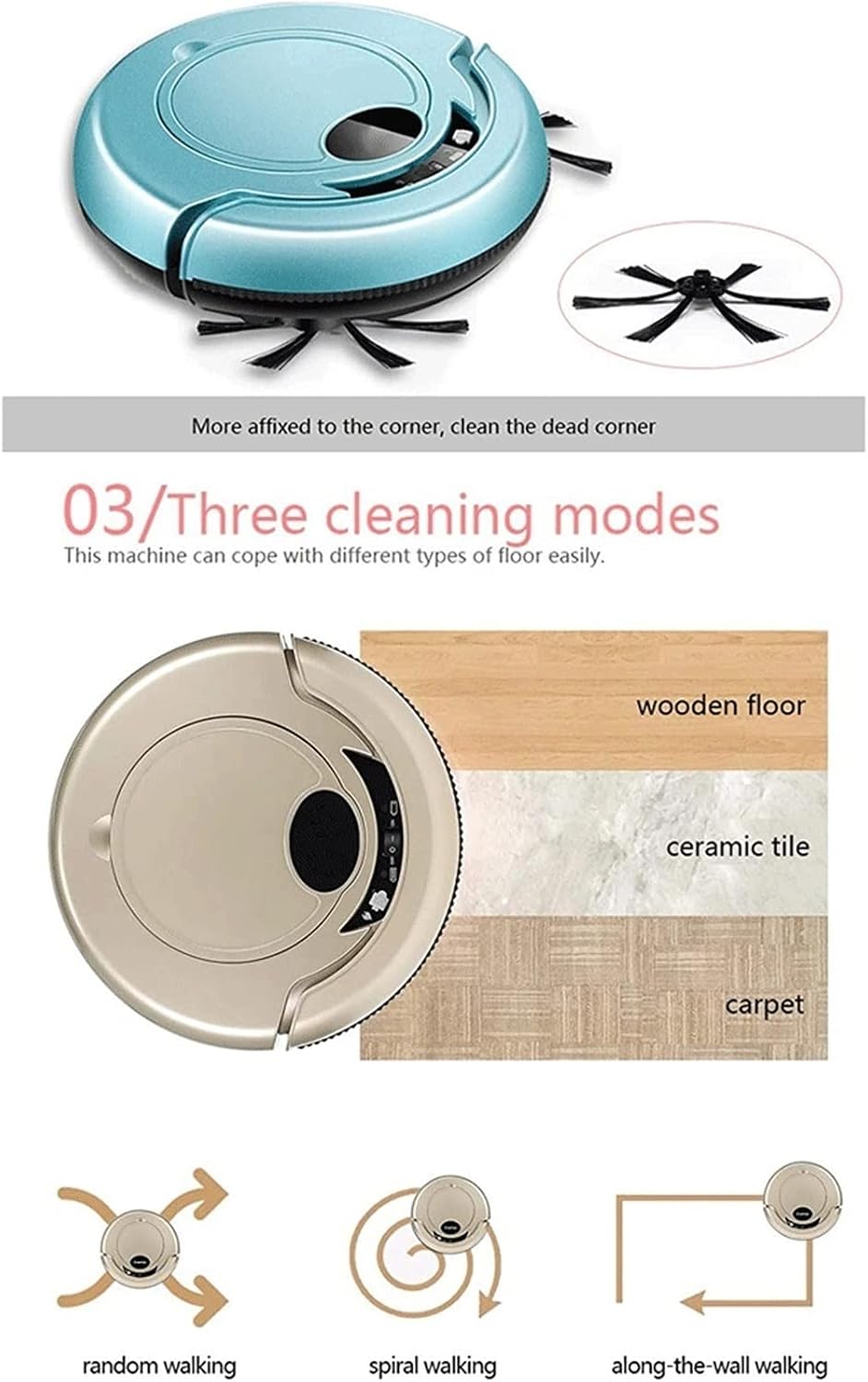 Robot Vacuum Cleaner (Slim), Connected Robotic Vacuum Cleaner, Super Quiet, Self-Charging Auto Boost Sweeper for Pet Hair, Carpets, Tiles, Hard Floors (Color : Blue)