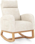 Giantex Rocking Chair Nursery, Upholstered Chenille Rocker Chair w/Side Pocket, Natural Rubber Wood Frame, High Back, Modern Nursery Glider Armchair for Living Room, Bedroom