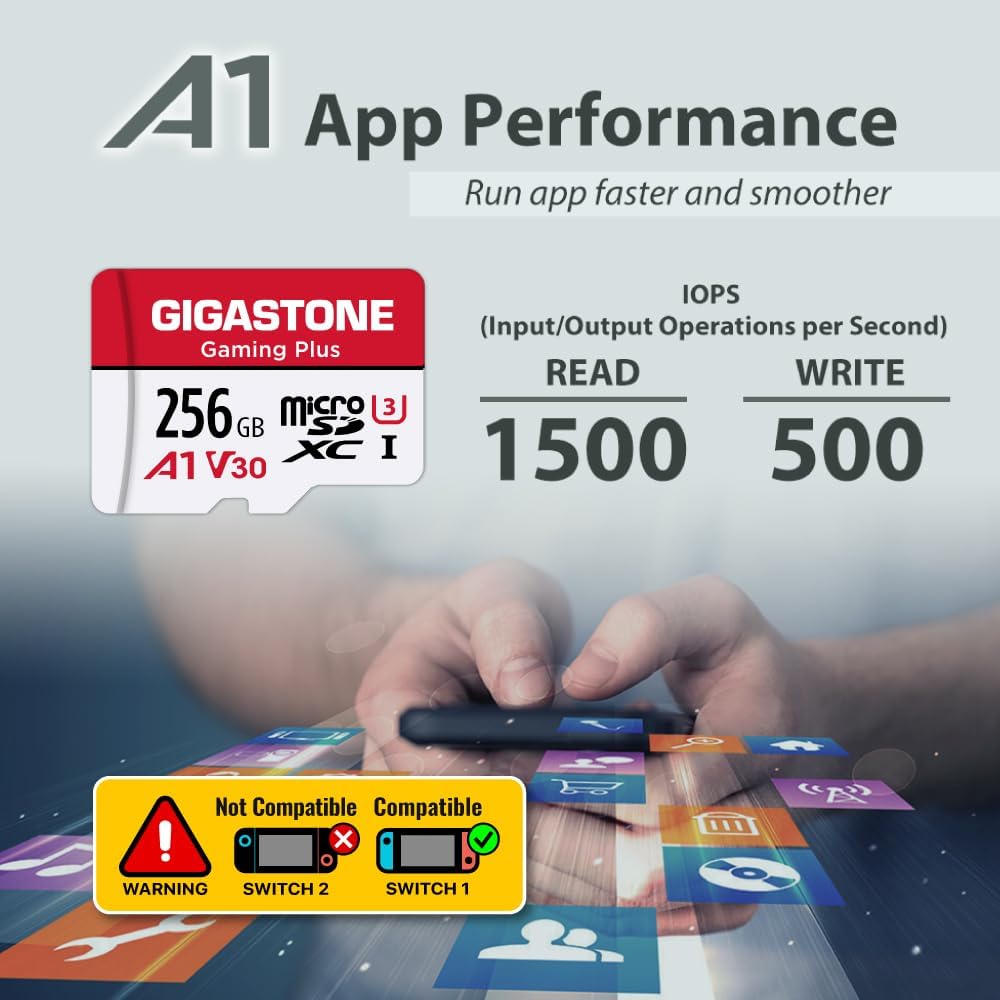 【for Switch 1 Only】 GIGASTONE 256GB Micro SD Card 5-Pack, Gaming Plus, Nintendo-Switch 1 Compatible, R/W 100/60MB/s, 4K Video Recording, Micro SDXC UHS-I A1 U3 Class 10, with Adapters