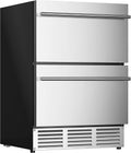 EUHOMY 24 Inch Under Counter Double Drawer Fridge, Weather Proof Stainless Steel Outdoor Beverage Refrigerator for Patio, Built-in Beverage Fridge for Home & Commercial Use Stainless Steel Silver