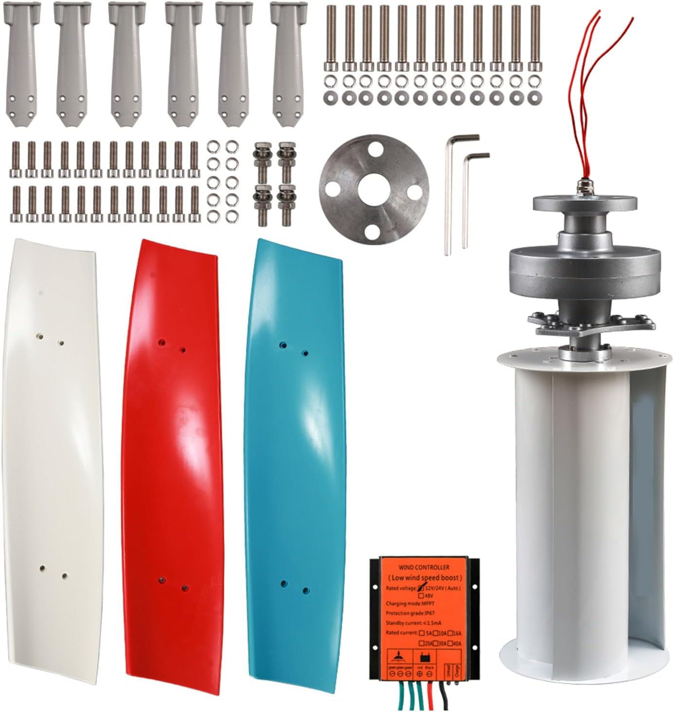 1000W-3000W Vertical Axi Wind Turbines, 120V 220V Generator Motor Kit for Hybrid Wind Solar System with Charge Controller(48V)