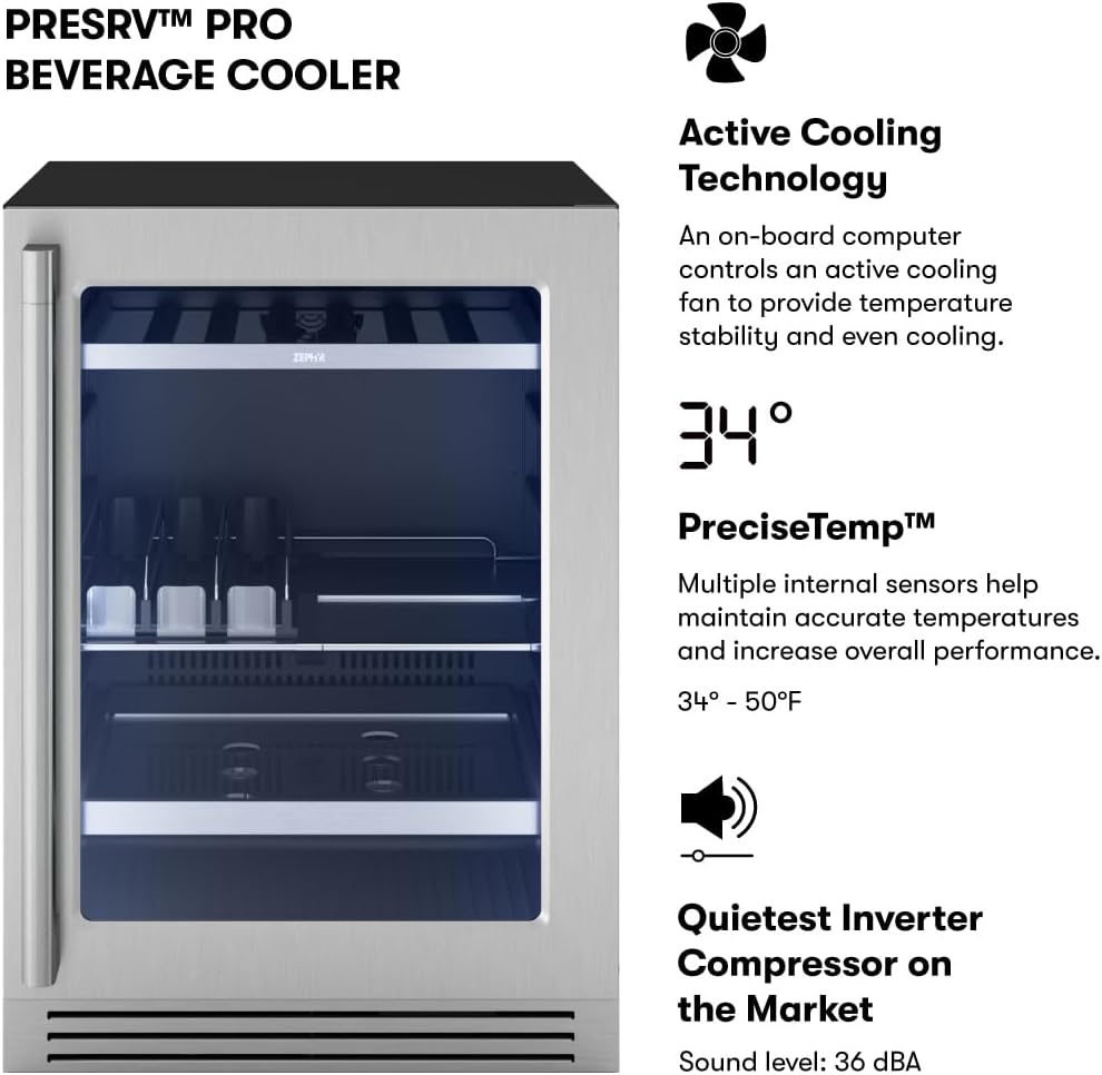 Zephyr 24' Wine Fridge & Beverage Refrigerator Single Zone Under Counter - Mini Wine Cooler Cellars Small Beer Fridge Cabinet Drink Chiller Freestanding Wine Beverage Cooler, 7 bottles,112 cans
